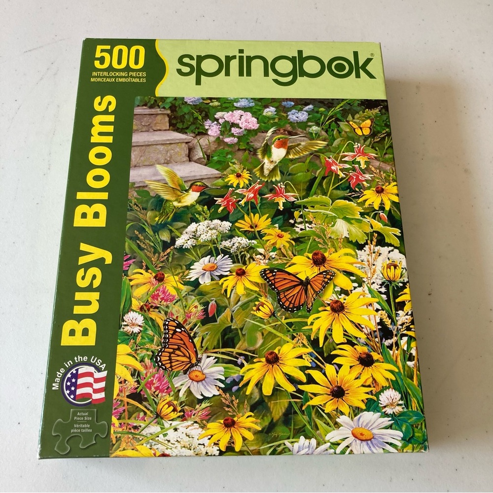 Springbok BUSY BLOOMS 500 pc jigsaw puzzle Flowers Butterflies Birds Hummingbird